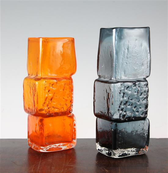 Two Whitefriars drunken bricklayer vases, designed by Jeffery Baxter, 20cm and 22cm